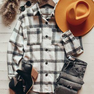 New Plaid Stripe Flannel Shirt Jacket Top Shacket